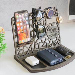 Charging Dock Station l Personalized Stand l Wooden Dock Station l Lawyer Gift l Organizer For Men l Gift for Groomsmen l Cell Phone Stand image 4