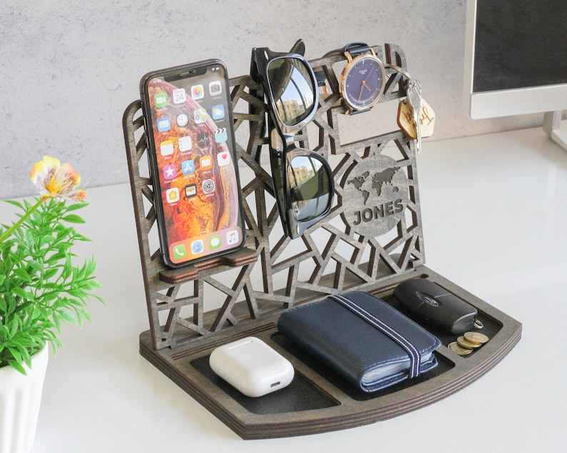 Charging Dock Station l Personalized Stand l Wooden Dock Station l Lawyer Gift l Organizer For Men l Gift for Groomsmen l Cell Phone Stand image 4