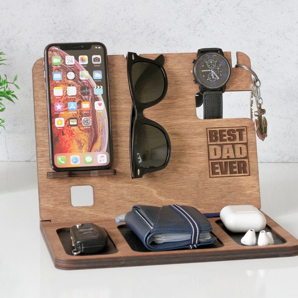 Fathers Day Gift, Personalized Desk Organizer l Dock Station l Wood Docking Station l Mens Gift l Fathers Gift l Gift for Dad l Tech Gift