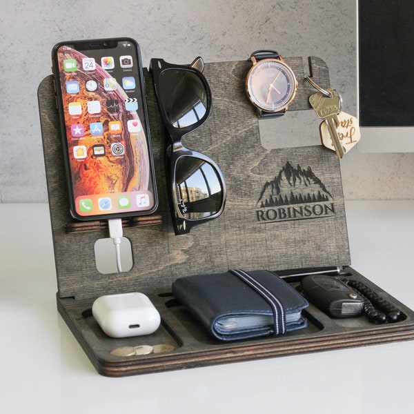 Desk Organizer l Docking Station Men l Dock Station l Gift For Him l Tech Gift l Personalized Wooden Organizer l Edc Tray l Docking Tray