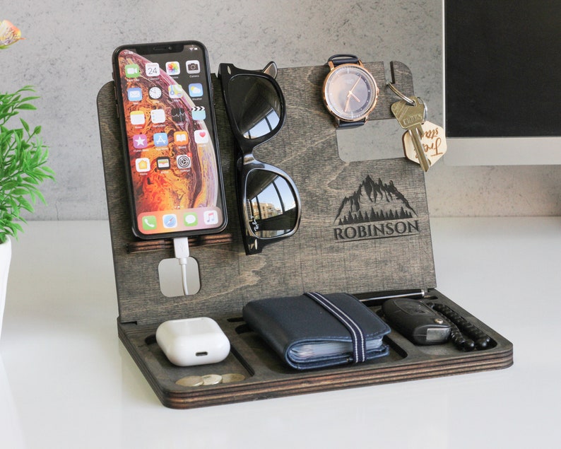 Desk Organizer l Docking Station Men l Dock Station l Gift For Him l Tech Gift l Personalized Wooden Organizer l Edc Tray l Docking Tray 