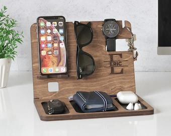 Custom Docking Station For Men l Wooden Docking Station l Gift for Men l Valet Tray l Custom Iphone Stand l Organizer For Men