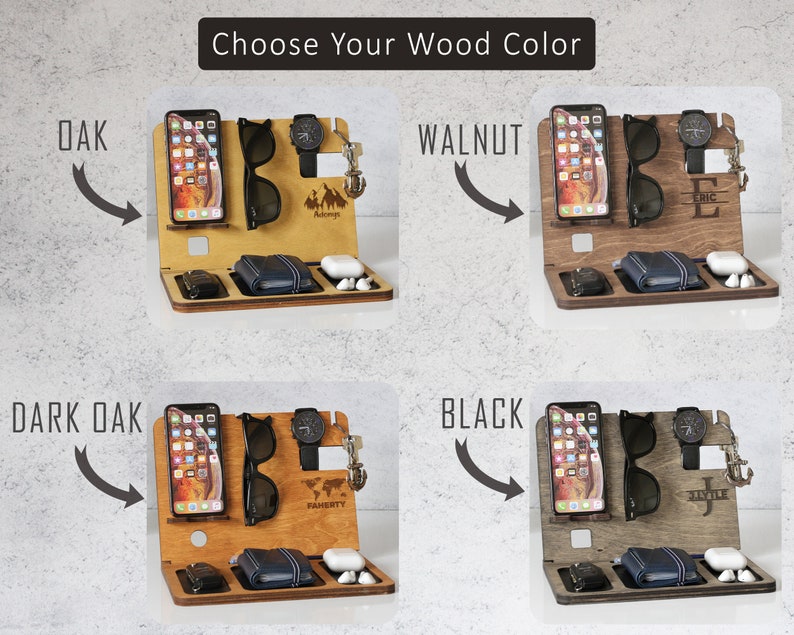 Custom Docking Station For Men l Wooden Docking Station l Gift for Men l Valet Tray l Custom iPhone Stand l Organizer For Men imagem 7