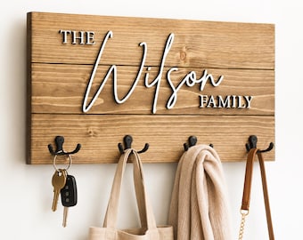 Personalized Last Name Key Holder, Wall Key Rack, Housewarming Gift
