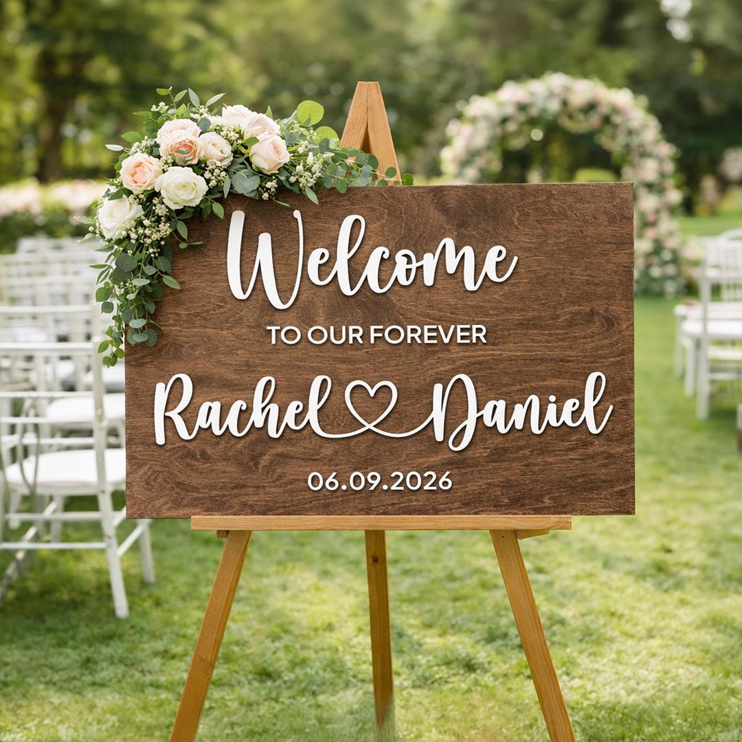 Personalized Rustic Wooden Wedding Welcome Sign, 3D Raised Lettering ...