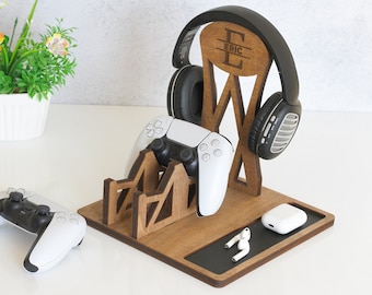 Personalisierter Controller & Kopfhörerständer aus Holz, Gaming Geschenk