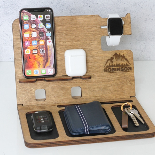 Personalized Charging Docking Station Men l Wooden Organizer l Groomsman Gift l Gift for Dad l Fathers Day Gift l Gift for husband l valet