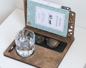 Personalized Wooden Book Stand, Nightstand Organizer, Gift for Book Lover