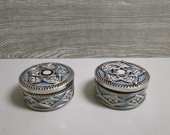 Ceramic Box–Moroccan Box–Blue And Silver Handcrafted Ceramic Jewelry Box–Moroccan Trinket Box–Decorative Keepsake Box–Gift Box–Jewelry Box