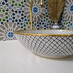 Lavabo in ceramica marocchina - Lavabo da bagno - Lavabo in ceramica con bordo in rame - Lavandino in ceramica - Lavandino da bagno dipinto a mano - Lavandino in ceramica artigianale immagine 13