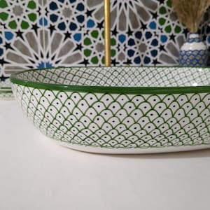 Moroccan Ceramic Basin Sink-Artisan Handcrafted Moroccan Pattern-Green Oval Ceramic Basin Sink-Artisan Design-Handcrafted Bathroom Decor image 12