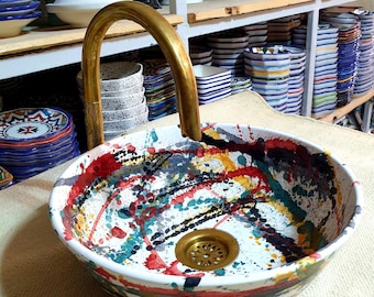 Moroccan ceramic sink-Artisan Bathroom Vanity Bowl-Ceramic sink-Bathroom sink-Bathroom decor-unique bathroom sink-unique bathroom sink