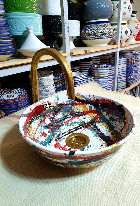 Moroccan Sink-Unique bathroom sink-Ceramic wash basin-handmade vessel sink-Artisan sink decor-ScayFez sink design-Handcrafted bathroom