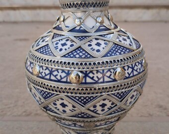 Moroccan Decorative Vase With Silver Nickel Inlays–moroccan Vase
