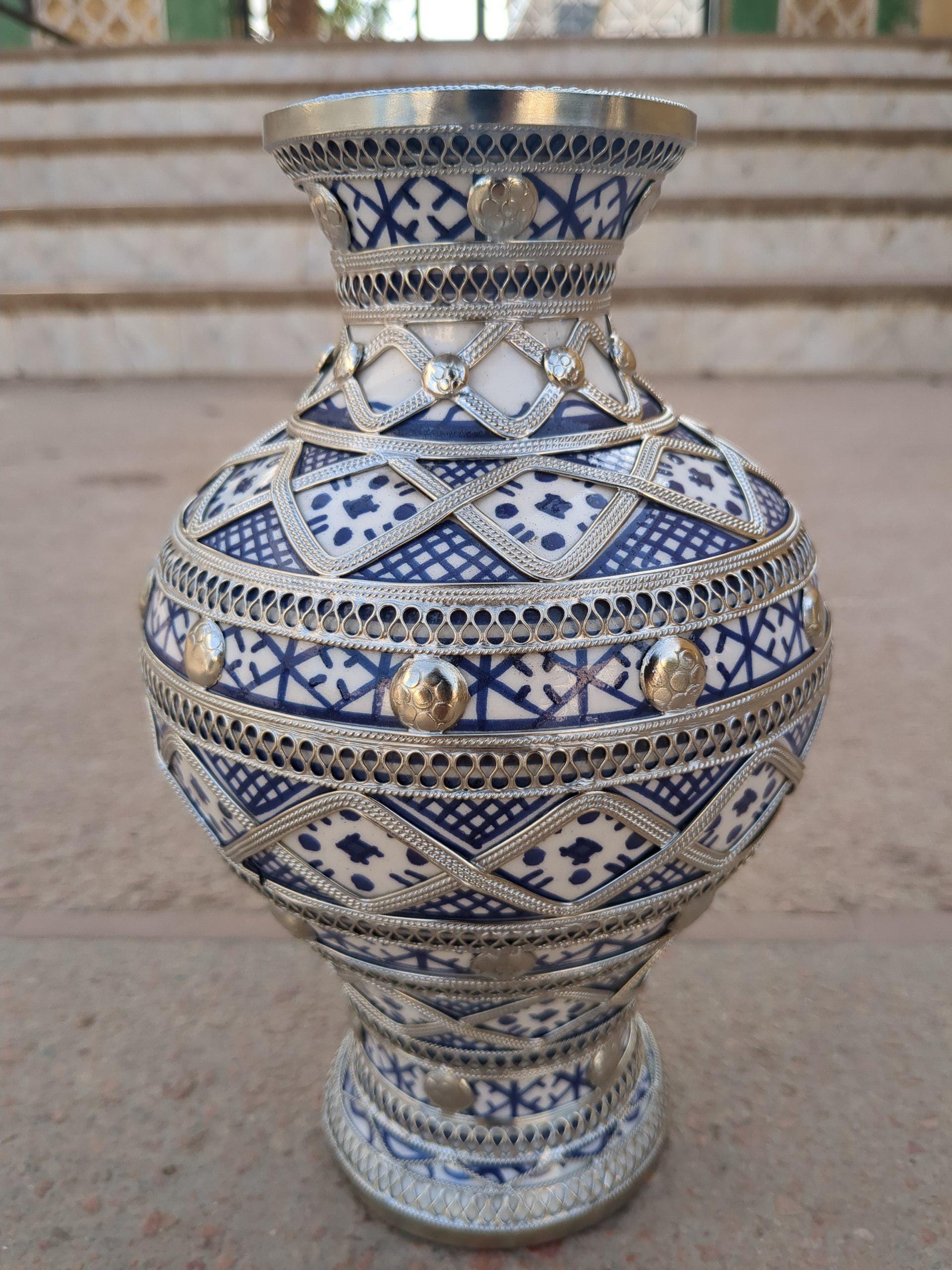 Moroccan Decorative Vase With Silver Nickel Inlays–moroccan Vase