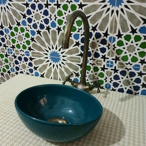Oval vessel sink-Moroccan Ceramic Sink-Artisan Handcrafted Moroccan Pattern-Handcrafted Bathroom Decor-Modern Minimalist Bathroom Basin