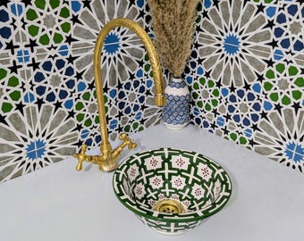 Keramik Waschbecken-Gefäss Waschbecken-Badezimmer Dekor-Artisan Waschbecken-Keramik Becken-Boho Badezimmer-Geometrische Waschbecken-Handgefertigte Waschbecken