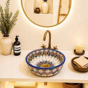 Bathroom Vessel Sink-Ceramic Sink Handmade Oval-Moroccan Sink-Moroccan Style Bathroom Sink-Oval Moroccan Basin-Ceramic Painted Sink-ScayFez