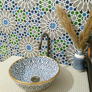 Copper Rim Ceramic Wash basin-Moroccan Ceramic Basin-Bathroom Wash Basin-Ceramic Sink-Hand Painted Bathroom Sink-Handcrafted Pottery Basin
