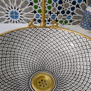 Lavabo in ceramica marocchina - Lavabo da bagno - Lavabo in ceramica con bordo in rame - Lavandino in ceramica - Lavandino da bagno dipinto a mano - Lavandino in ceramica artigianale immagine 12