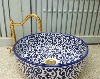 Moroccan Ceramic Basin Sink-Moroccan sink-Ceramic basin-Moroccan art-Round washbasin-Unique Bathroom-Blue sink-Handmade sink-Artisan sink