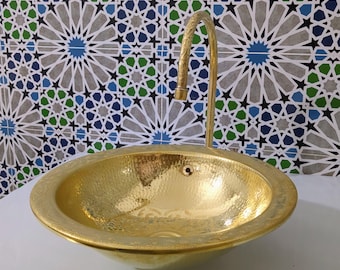 Lavandino in ottone marocchino fatto a mano: lavabo rotondo martellato