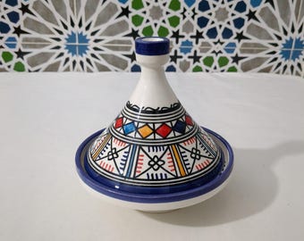 Handmade Tagine – Hand-Painted Multicolor Geometric Serving Bowl with Lid–Moroccan Ceramic Tagine Dish-Handmade Ceramic Tagine–Gift Included