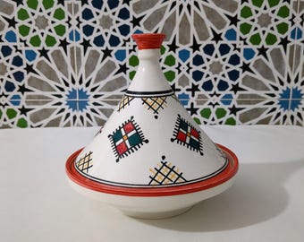Moroccan Tagine - Ceramic Tagine - Multicolor Pottery hand painted -boho decor-artisan pottery-Fez Tagine-Moroccan Decor-Free gift Included