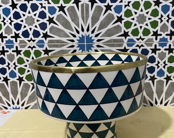 Brass Rim Moroccan Ceramic Fruits Bowl – Salad Bowl with Brass Rim, Perfect for Serving, Fruit, Choclate,Handmade Fruit Bowl