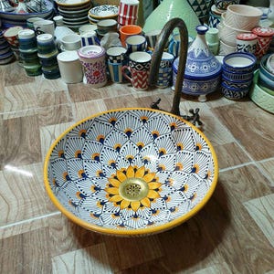 Bathroom Basin-Moroccan Ceramic Sink-Ceramic sink for bathroom-Hand-Oval Vanity Basin-Artisan Bathroom Vessel-Vessel Sink-Free Gift Included