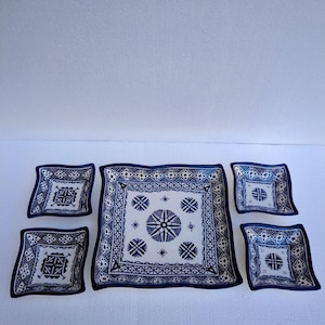 Juego de aperitivos marroquíes pintados a mano - Platos de mezze de cerámica azul y blanca - Plato de cerámica marroquí con forma de mariposa hecho a mano - Cerámica marroquí