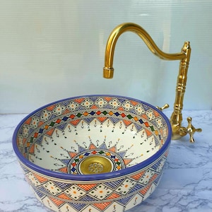 Bathroom Vessel Sink-Ceramic Sink Handmade Oval-Moroccan Sink-Moroccan Style Bathroom Sink-Oval Moroccan Basin-Ceramic Painted Sink-ScayFez