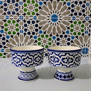 Ciotole in ceramica fatte a mano - Ciotole da dessert marocchine - Piatto da portata con piedistallo - Ceramica artigianale - Stoviglie marocchine - Piatto da dessert in ceramica - Stoviglie boho