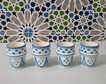 Moroccan Ceramic Cup – Moroccan Ceramic Cups –  Blue And White Hand-Painted Tumbler – Artisan Tea Coffee Or Water Glass – Free Gift Included