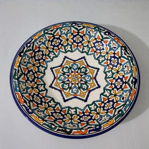 Moroccan plate-Moroccan ceramic plate-Handmade pottery-Geometric design plate-Colorful dish-Moroccan decor-Artisan ceramic-Decorative plate