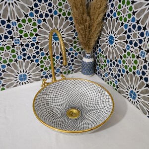 Lavabo in ceramica marocchina - Lavabo da bagno - Lavabo in ceramica con bordo in rame - Lavandino in ceramica - Lavandino da bagno dipinto a mano - Lavandino in ceramica artigianale immagine 11