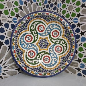 Plato de cerámica marroquí pintado a mano - Plato de cerámica - Decoración tradicional colorida para pared o mesa - Cerámica de Fez - Plato marroquí - Plato de cerámica - ScayFez