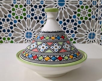 Marokański tagin - ceramiczny tagin - wielokolorowy tagin malowany ręcznie - ręcznie robiony tagin - tagin fez - marokański ceramiczny tagin - w zestawie darmowy prezent