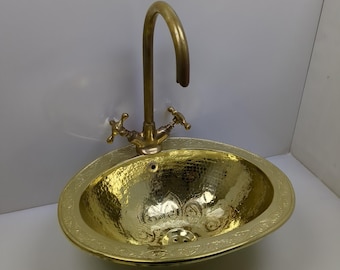Lavabo marroquí de latón martillado – Lavabo artesanal – Lavabo de baño – Lavabo de latón marroquí hecho a mano – Lavabo marroquí – Lavabo de cerámica marroquí