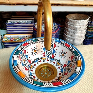 Moroccan ceramic sink-Artisan Bathroom Vanity Bowl-unique bathroom sink-Blue Pattern Vessel Sink-Moroccan decor-unique bathroom sink-ScayFez