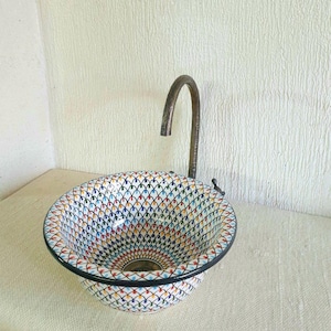 Moroccan Ceramic Sink-Handmade Basin-Artisan Geometric Sink-Colorful Bathroom Decor-Rustic Ceramic Sink-Moroccan sink-kitchen sink-ScayFez