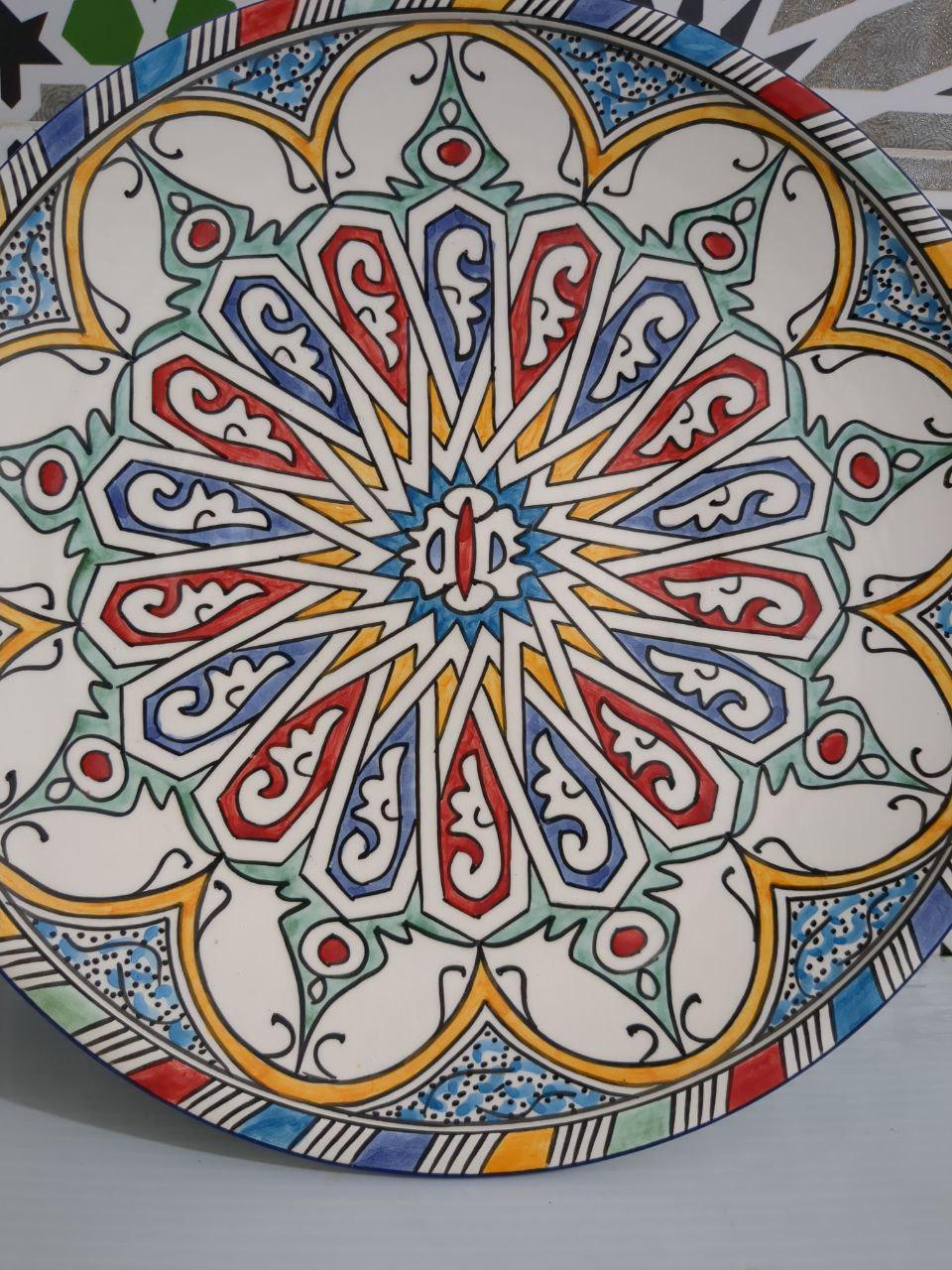 モロッコ フェズ丸皿 手描き模様 20cm 2枚 モロッコ フェズ丸皿 手描き