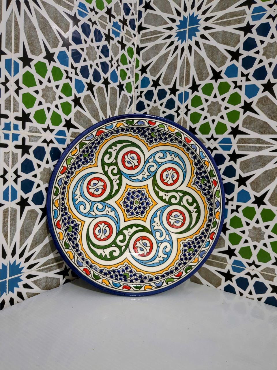 手描きのモロッコ陶器プレート - 陶器プレート - カラフルな伝統的な壁