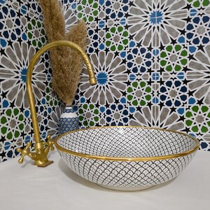Lavabo in ceramica marocchina - Lavabo da bagno - Lavabo in ceramica con bordo in rame - Lavandino in ceramica - Lavandino da bagno dipinto a mano - Lavandino in ceramica artigianale immagine 15