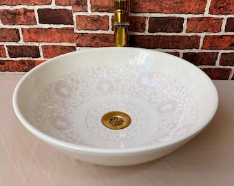 Ceramic Sink-Ceramic Vessel Sink-Ceramic sink for bathroom-Hand-Painted Moroccan Ceramic Sink - Oval Vanity Basin-Artisan Bathroom Vessel