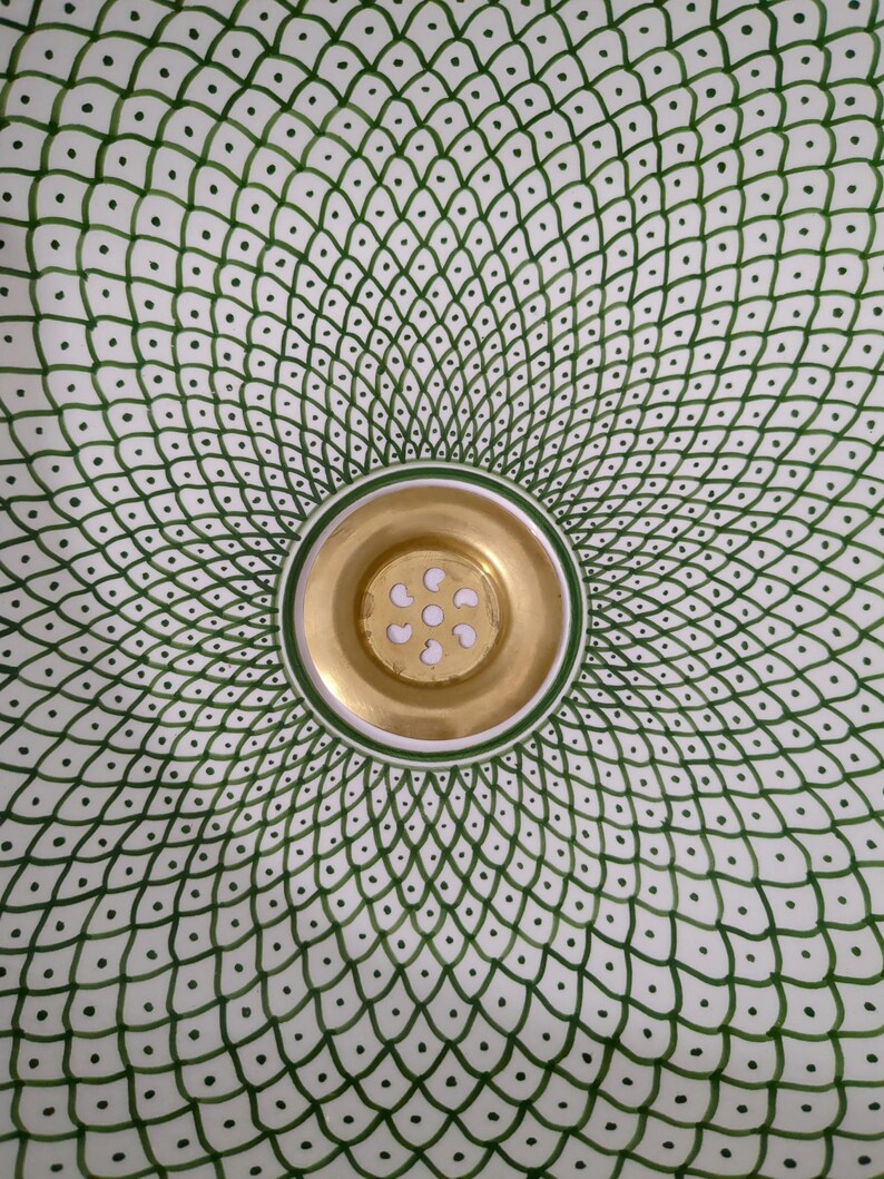 Moroccan Ceramic Basin Sink-Artisan Handcrafted Moroccan Pattern-Green Oval Ceramic Basin Sink-Artisan Design-Handcrafted Bathroom Decor image 16