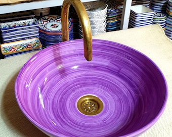 Ceramic Sink-Handcrafted Sink-Purple Ceramic Basin-Artisan Bathroom Decor-Modern Wash Basin-Unique Bathroom Style-Colorful Bathroom-ScayFez