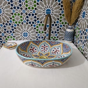 Handgemaakte Marokkaanse keramische gootsteen - kleurrijke ovale wasbak - ambachtelijk badkamerdecor - duurzame wasbak - Marokkaanse boho-stijl wastafel-gratis cadeau