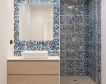 Ceramic Tile–Blue Tile – Moroccan Ceramic Tiles – Hand-Painted Blue Square Tiles for Wall, Backsplash – Ceramic Tiles–Handmade Ceramic Tile