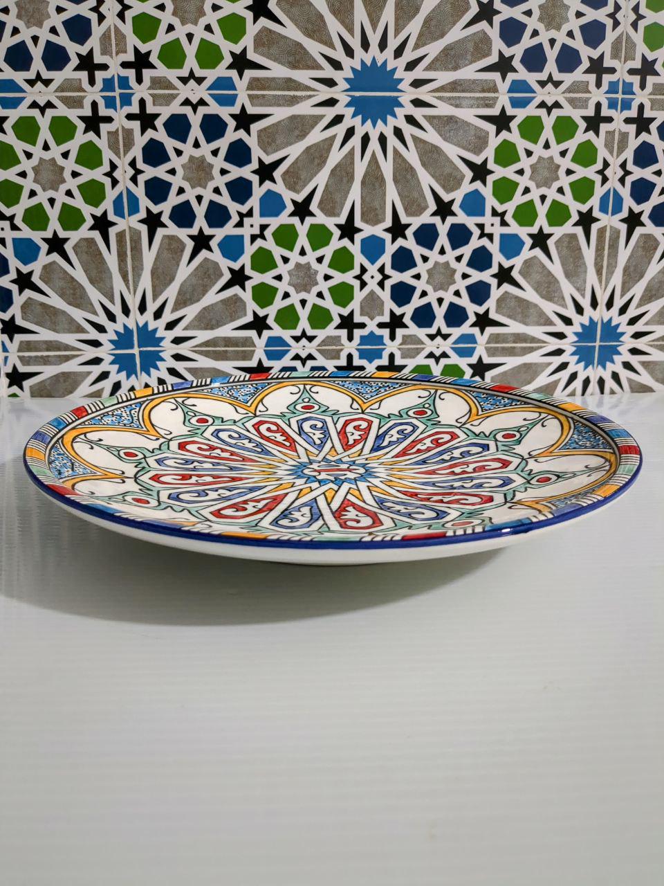 手描きのモロッコ風プレート - マルチカラーのフェズ陶器皿 - 花の